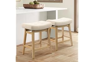 RNKSFX Bar Stools Set of 2 for Kitchen Counter Island Counter Height Farmhouse Modern Barstools with Upholstered Fabric Backless Seat and Solid Wood Legs 24 inch Bar Chairs, Khaki + Wood Color