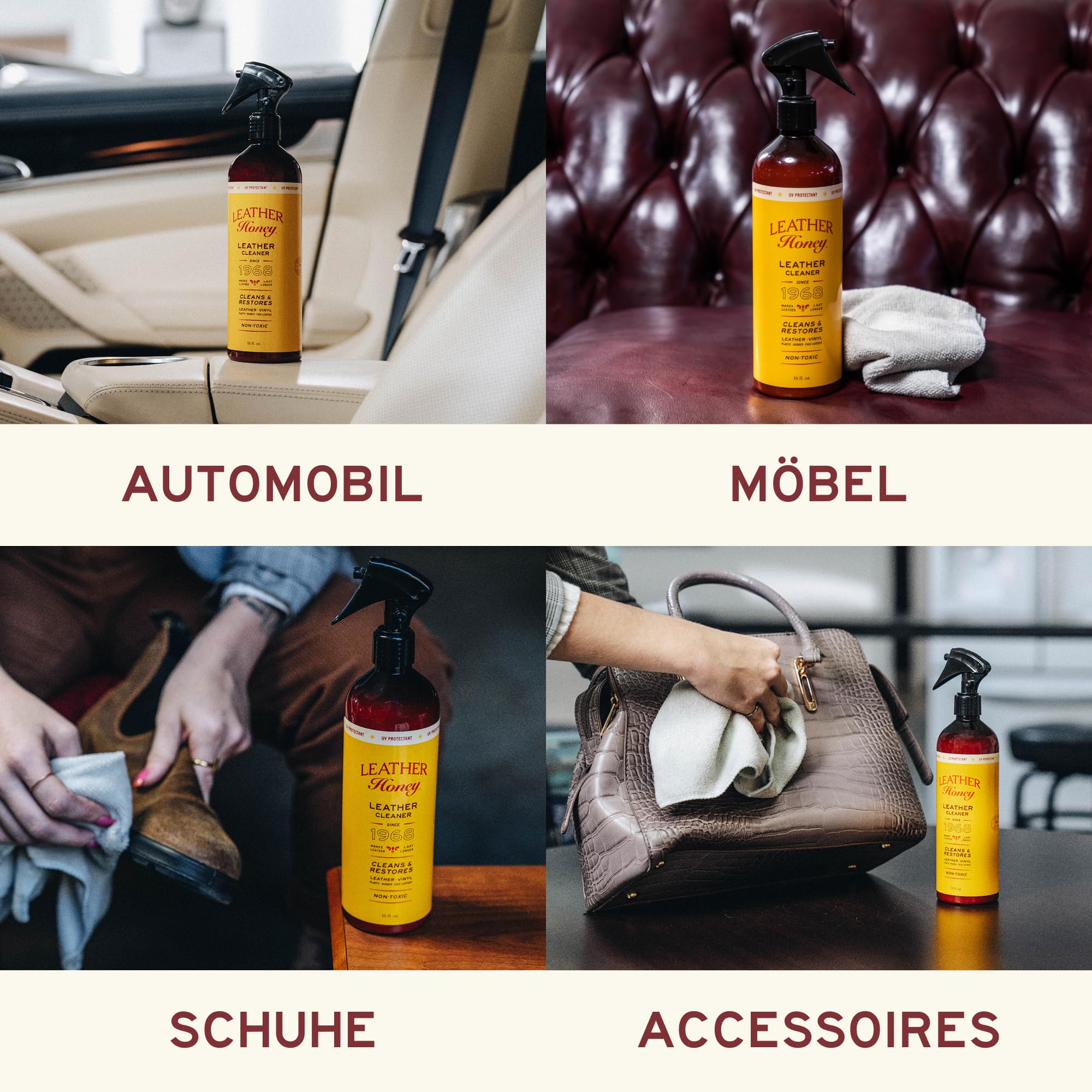 LEATHER Honey Lederreiniger, Premium-Lederreiniger für Kunstleder und Lederkleidung, Möbel, Autoinnenraum, Schuhe und Accessoires, muss Nicht verdünnt Werden, gebrauchsfertig, 236ml Flasche 2
