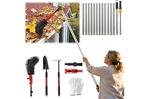 13.1FT Gutter Cleaning Tool From Ground, Roof Gutter Brush,Telescopic Extension Pole With 180 Degree Pivoting Head Brush/Shov