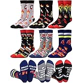 Eurzom 6 Pairs Novelty Fireman Gifts for Men Funny Cotton Crew Socks Valentine's Day Holiday Birthday Gift for Firefighter Dad Grandpa Boyfriend