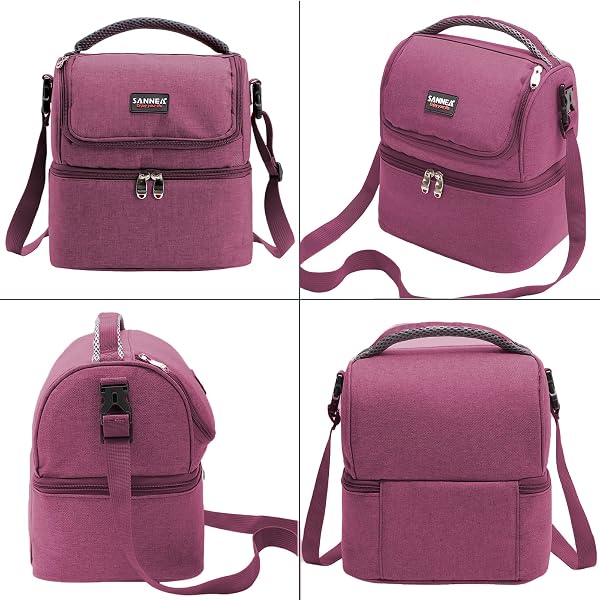 YUMINGUHC LUNCH BAG FOR WOMEN DOUBLE DECKER LEAKPROOF LUNCH BOX FOR MEN ADULT SMALL COOLER INSULATED LUNCHBOX THERMAL TOTE WORK TRAVEL PICNIC FOOD DRINK COOL BAG (TARO-PURPLE)