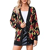 Kedera Women's Floral Knit Cardigan Open Front Sweaters Fashion Button Down Long Sleeve Sweaters Lightweight Outwear Coats