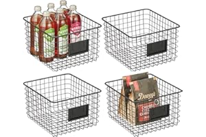 mDesign Small Metal Wire Storage Organizer Bin Baskets with Label Slot for Kitchen Pantry and Shelves - Wired Organization Ho