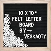 Felt Letter Board with 294 Letters, Numbers & Symbols - 10 x 10 inch Changeable Message Board with Wooden Frame Wall Mount Hook, Black & Wood
