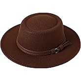 Lanzom Women Vintage Wide Brim Warm Wool Fedora Hat Belt Panama Hat Felt Jazz Hat