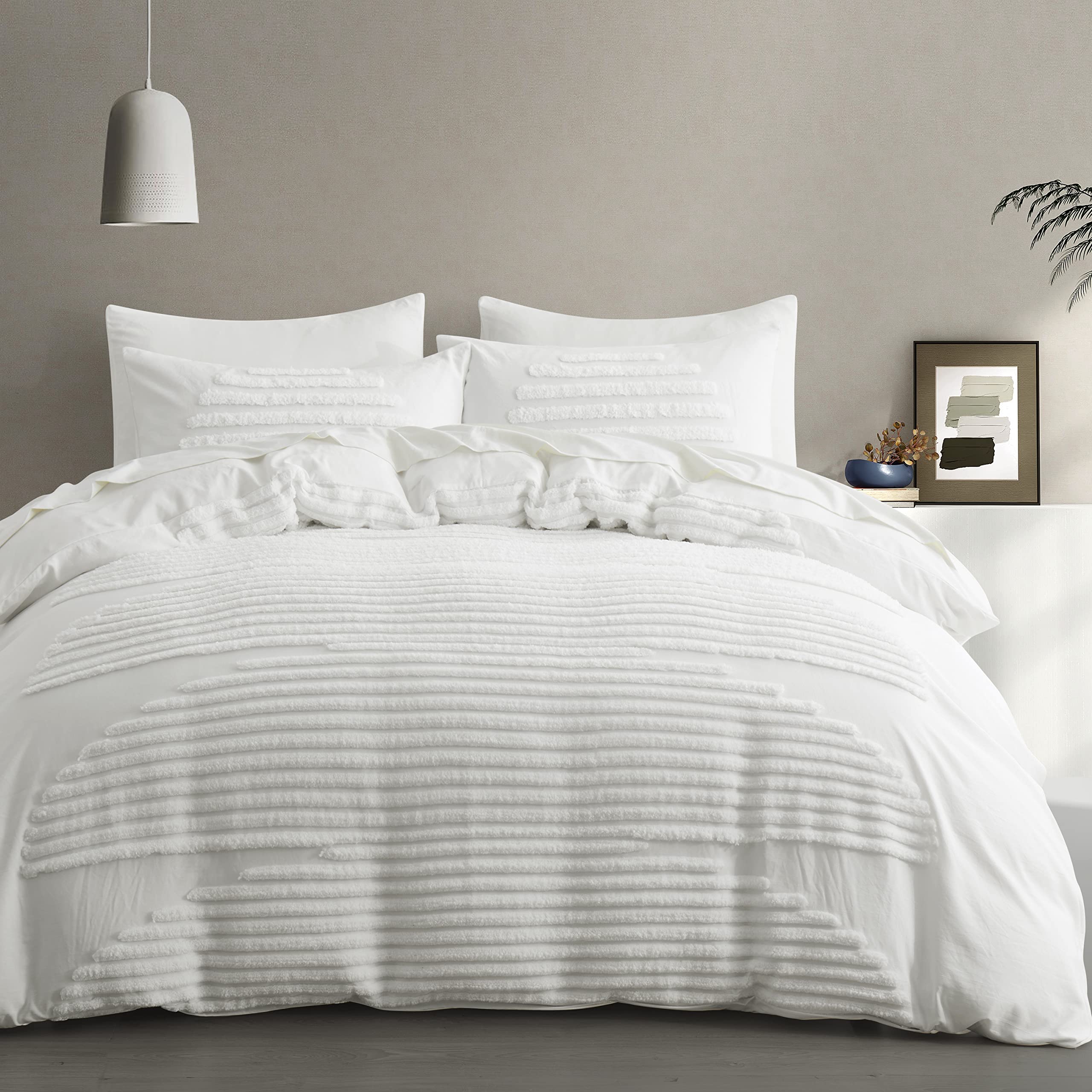 Photo 1 of BEDAZZLED 5 Pieces King Duvet Cover Set, Boho Bedding Sets for Modern Home, Tufted and Super Soft Comforter Covers, White