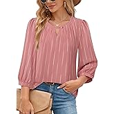 VALOLIA Women's 3/4 Sleeve Dressy Blouses Shirts Business Casual Work Chiffon Tunic Tops