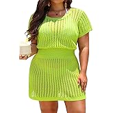 Aqua Eve Women's Plus Size Swimsuit Cover Up - Crochet Bathing Suit Coverup 2025 Short Sleeve Beach Dress Swimwear