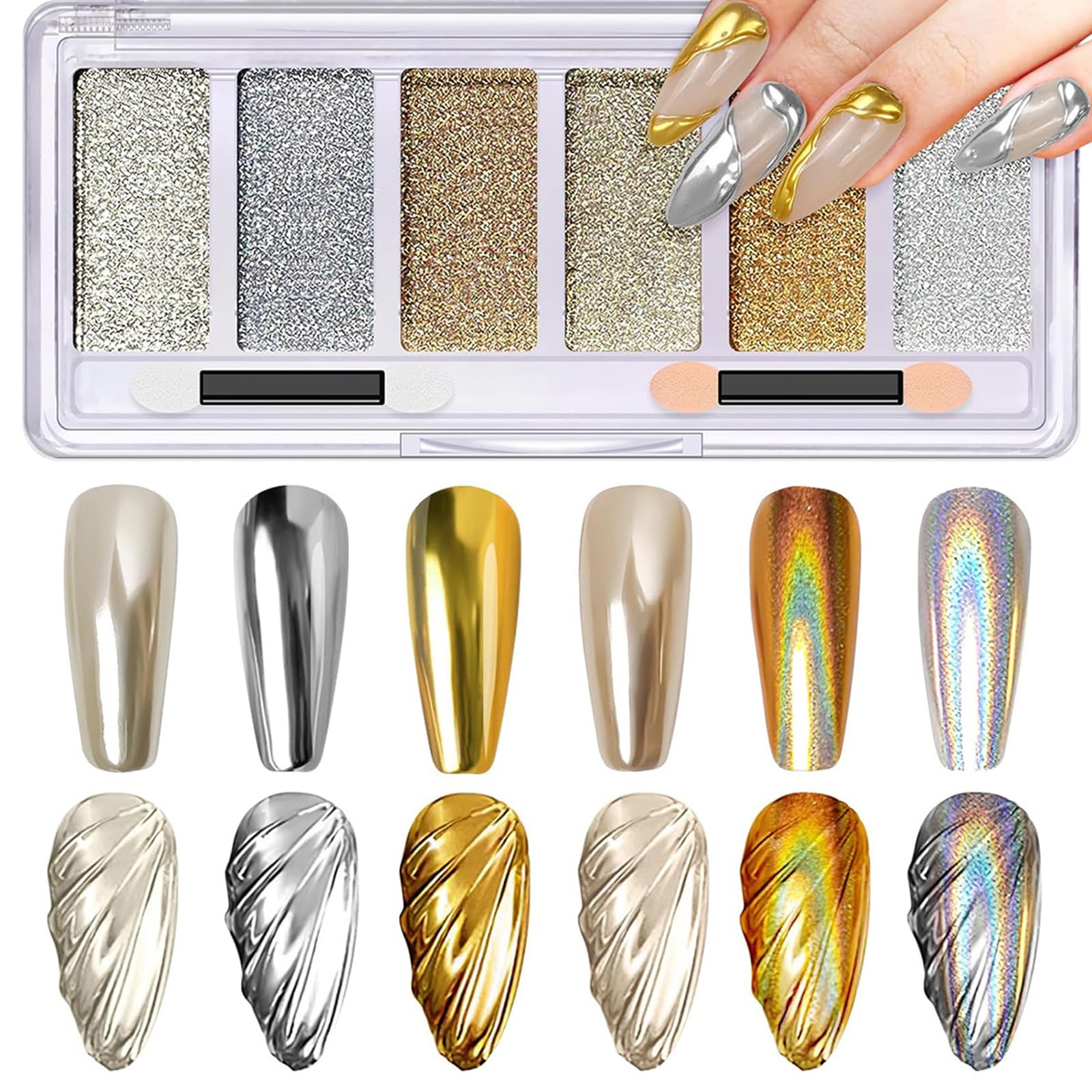 Nail Chrome Powders 6 Colors Gold Chrome Nail Powder,Chrome Powder for Nails,Pearl Chrome Nail Powder,Shiny Mirror Effect,Suitable for Nail Design,Diy Nails,Nail Painting and Carving