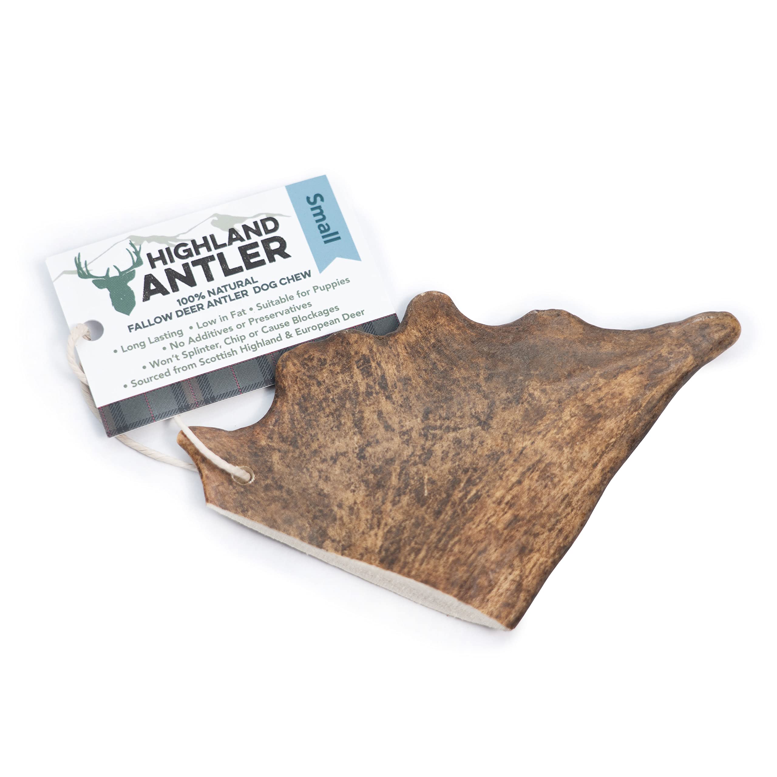 Highland Antler - Natural Fallow Antler Dog Chew. Pack of 1x Small (Under 75g) Naturally Shed Fallow Deer Antler, Long Lasting Dog Chew Bone With Calcium And Minerals (Shape may vary)