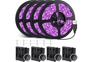 LINSTAINE 33FT USB Black Lights LED Strip, Battery Operated Black Light Tapestry Light, 300LEDs Blacklight for Bedroom Glassroom, Halloween, Glow Neon Party, Birthday, Fluorescent Poster Painting,4 Pack