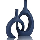 Blue Ceramic Vase Set of 2 - Modern Navy Blue Vase for Dining Table Centerpieces, Farmhouse and Home Decor, Office Partitions, Mantelpiece, Entrance Decoration