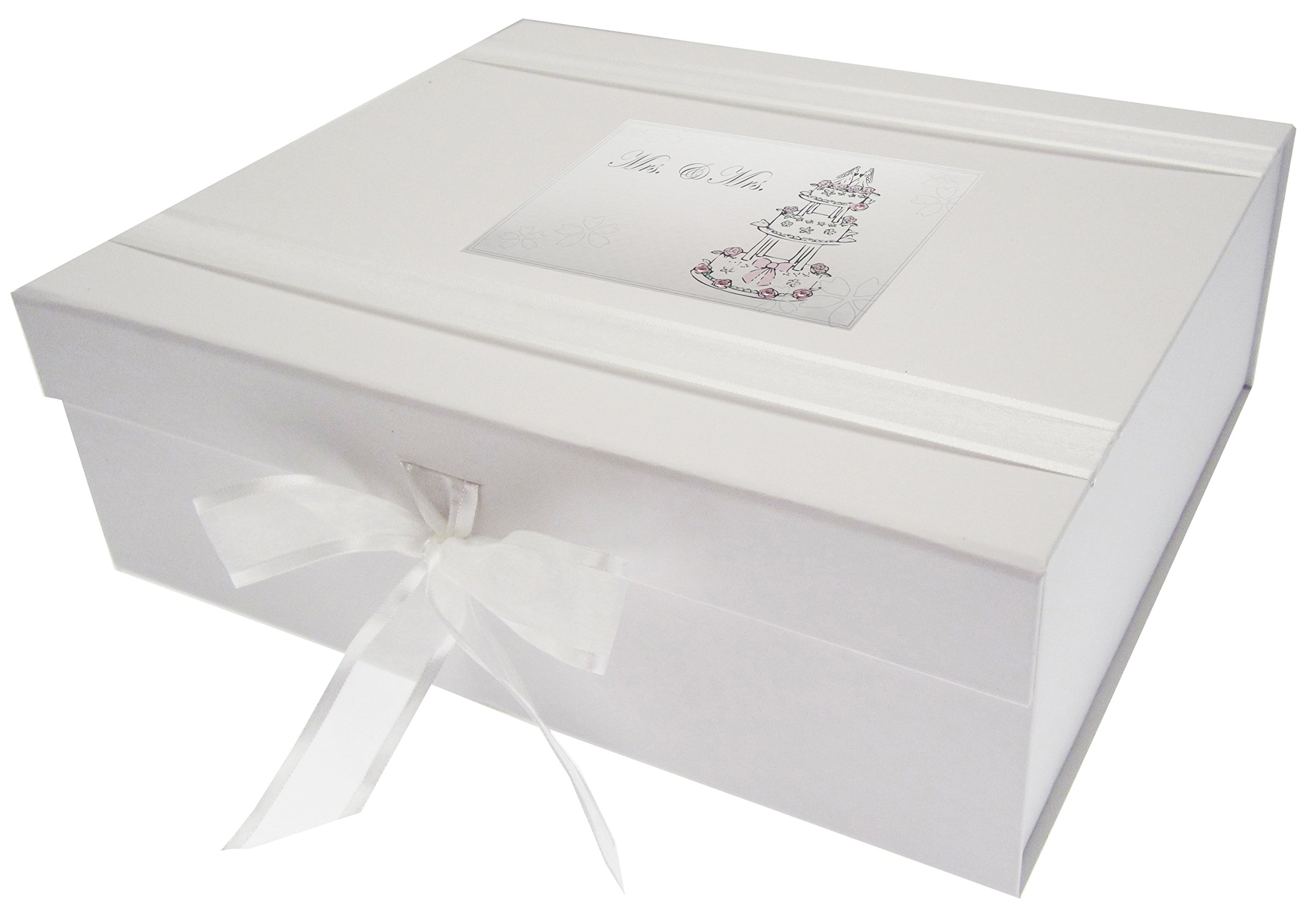 White Cotton Cards Mrs & Mrs Wedding Cake, Handmade Large Keepsake Box. (MRS2X)
