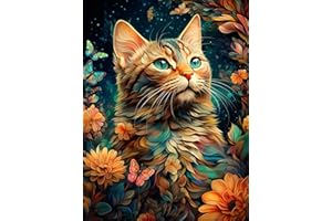 MRPWNLE Flower Cat Diamond Painting Kits,5D Diamond Painting Kits for Adults,DIY Diamond Painting Diamond Art,Round Full Drill Diamond Art Kits Rhinestones Crafts for Home Decor Gift 12x16in