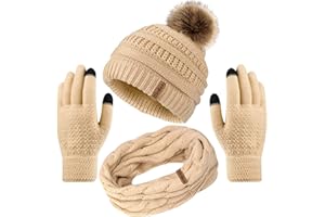 Hicdaw Womens Winter Hats Gloves Scarf Set Winter Hats for Women Beanie Hat Circle Loop Scarf Glove