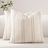 HOMFINER Decorative Throw Pillow Covers 18x18 Inch Set of 2 Linen Striped Accent Neutral Beige Farmhouse Boho Square Cushion Covers for Couch Sofa Bed Living Room Modern Home Decor, Grey