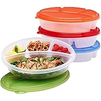 EasyLunchboxes® - Oval Lunch Boxes - Reusable 4-Compartment Food Containers for Work, Travel and Meal Prep, Set of 4, (Classi