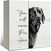 DAYOUER Funny Black Labrador Bathroom Decor, Gifts for Labrador Dog Lovers Wooden Box Sign, You Will Never Pee Alone Wood Signs for Bathroom Toilet Restroom Counter Shelf Wall Decoration 5x5 Inch
