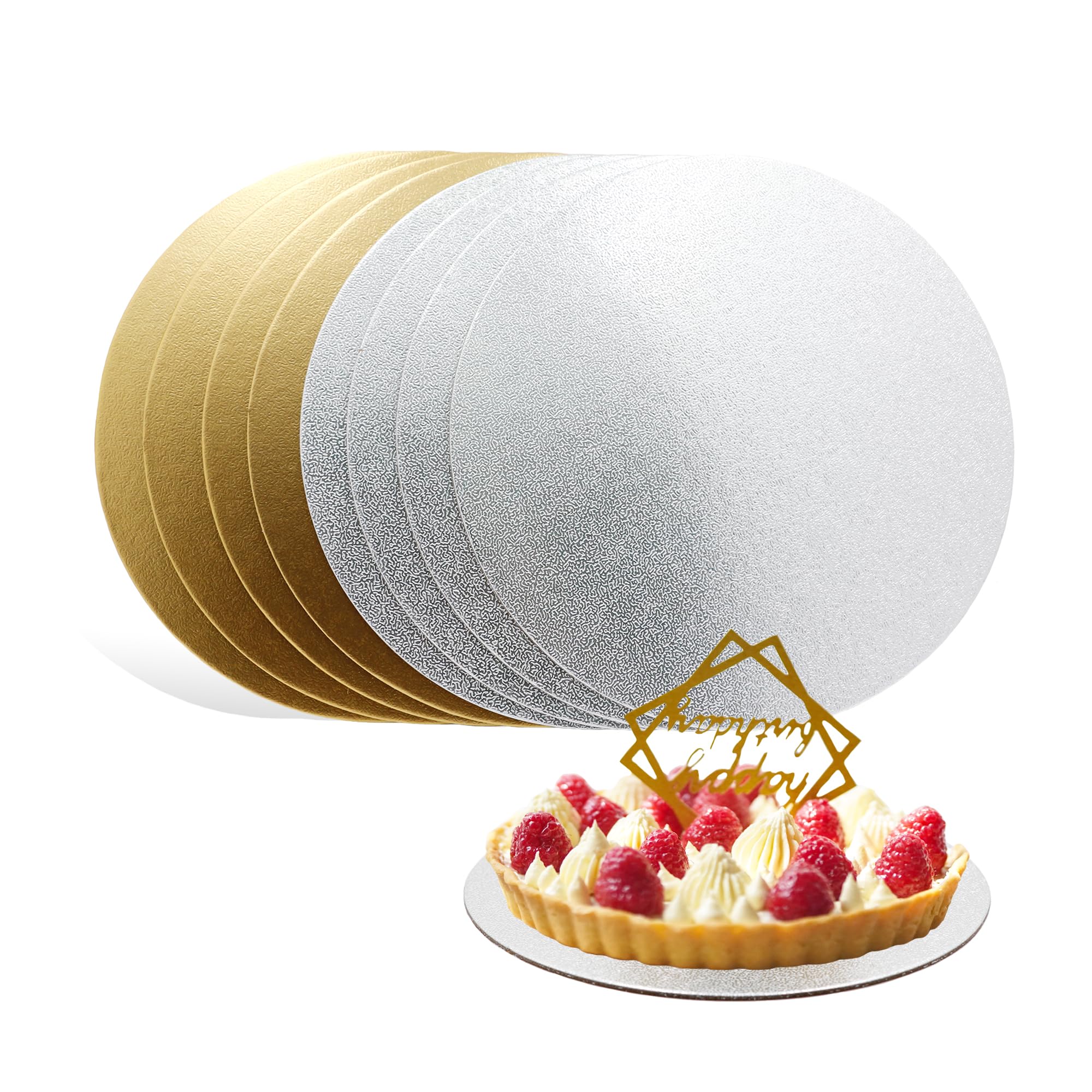 Cake Board Cake Base | 8 Pieces 2mm Ø 20cm Silver & Gold Cake Board Round | Reusable Cake Plate Cardboard for Transport Cakes and Cakes