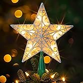 Dazzle Bright 11 Inch Star Tree Topper, Lighted Glitter Christmas Treetop with 10 Lights, Christmas Decorations for Xmas Tree Home Bar Shop (Silver)