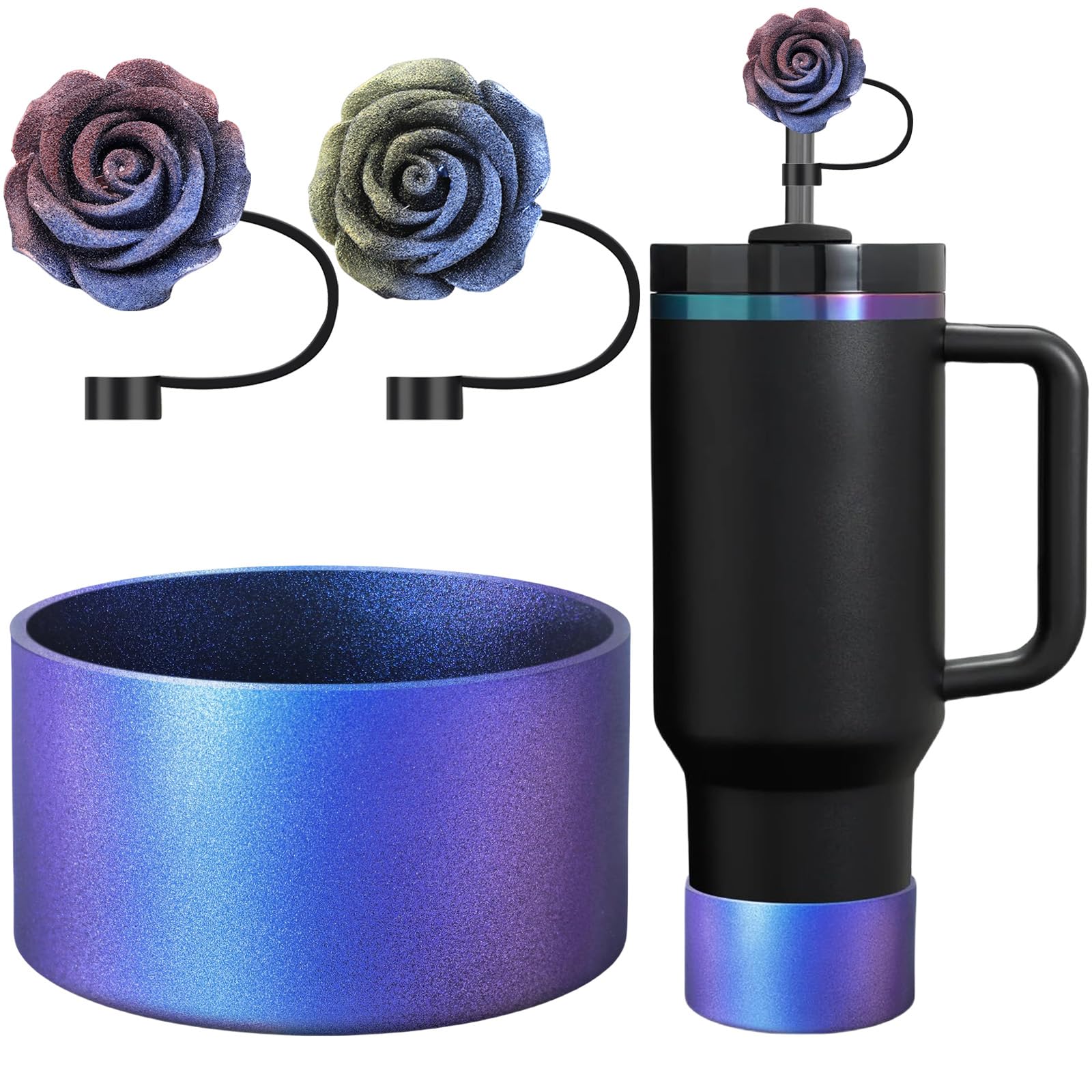 Photo 1 of ****ONLY 1 PCS**** Gradient Silicone Boot and  PCS 10MM Glitter Straw Cover, Anti-Slip Sleeves Bottom Protector Compatible with Stanley Cup 20 30 40 Oz Water Bottle 2.8-3IN Base Christmas Tumbler Accessories Gifts