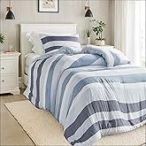 Regency Heights Twin Size Comforter Set 2 Pieces, Navy Blue Modern Striped Bedding Set for All Season, Soft, Lightweight, Reversible Bed Set with Comforter & Sham