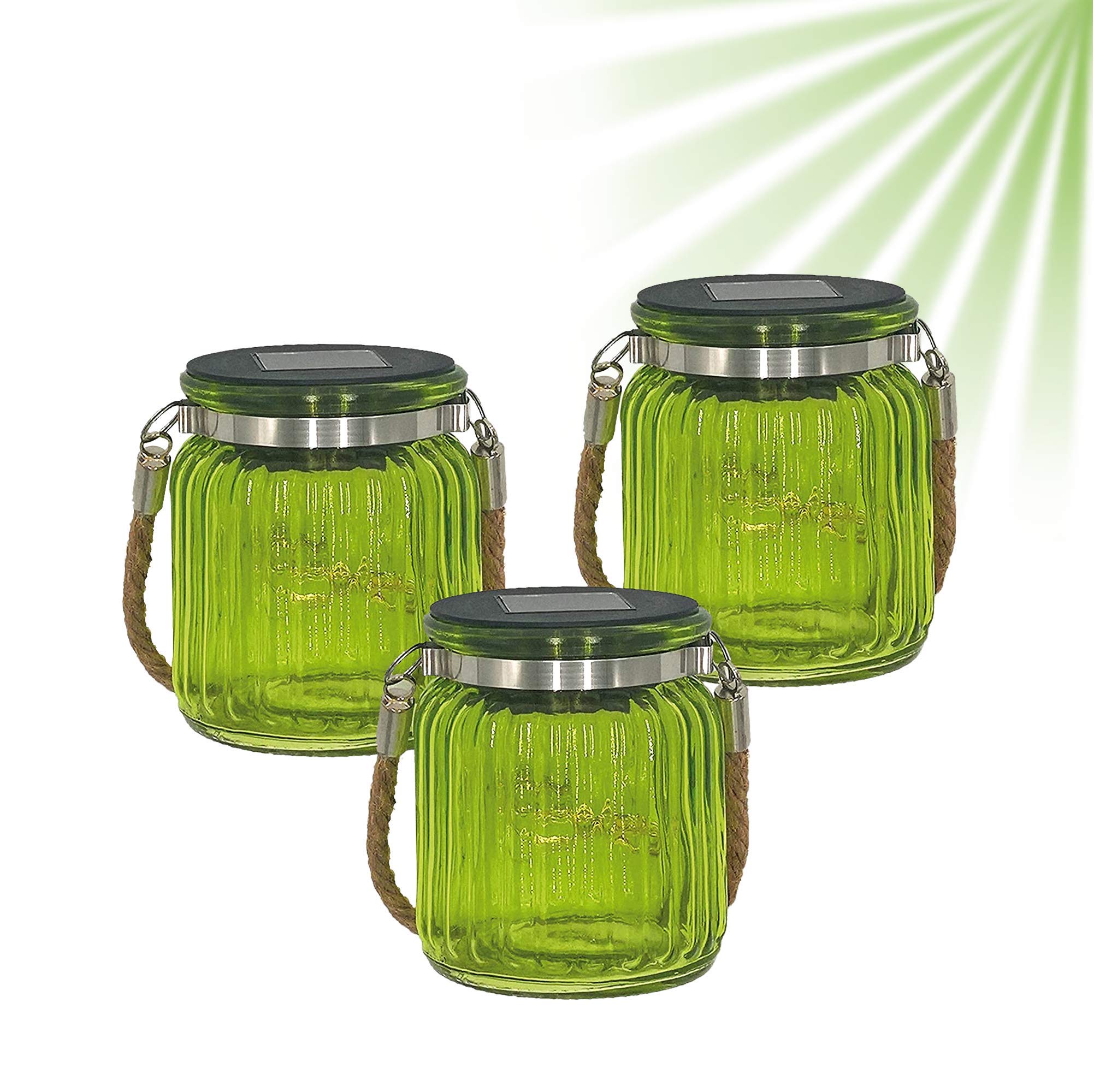 Isotronic LED Solar Lamp (Set of 3) Solar Lamp / Solar Lantern, Hanging Lamp for Garden, Balcony and Outdoor - 10 LEDs per Lamp - Mason Jar / Storage Jar Decoration for party, Feast, Wedding red