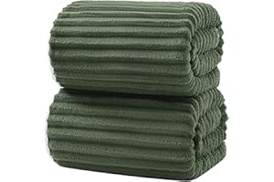 XIQ 39x79 Inches Bath Sheets Extra Large Bath Towels for Adults Luxury Super Soft Absorbent Striped with Hanging Loop Microfiber Shower Towels for Bathroom(Olive Green, 2PCS)