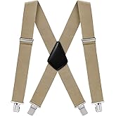 Fasker Mens Suspenders X-Back Wide Adjustable Solid Straight Heavy Duty Clip Suspenders for Men Women