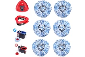 6-Pack Microfiber Spin Mop Head Replacements - Compatible with Oceda RinseClean 2-Tank System,Comes with 1 Mop Scrub Brush, 1