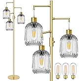 LVYE Modern Standing Lamps for Living Room, Floor Lamp with Clear Ribbed Glass Shade, Dimmable Tree Lamp Standing Lamp, Mid C