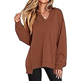 ANRABESS Women's Oversized Sweatshirts Long Sleeve Tunic Shirts V Neck Loose Pullover Tops 2026 Spring Teen Girls Outfit