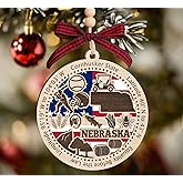 BurkeDesign Nebraska State Wooden Ornament - States Christmas Ornaments - Ne State - Moving to Nebraska Gift - First Christmas to Ne - 2 Layer Ornament Wooden 4Inch