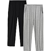 JINSHI Mens Pajama Pants Soft Modal Pajama Bottoms Loose Long Pj Pant Thin Sleepwear Lounge Pants with Pockets 2 Pack