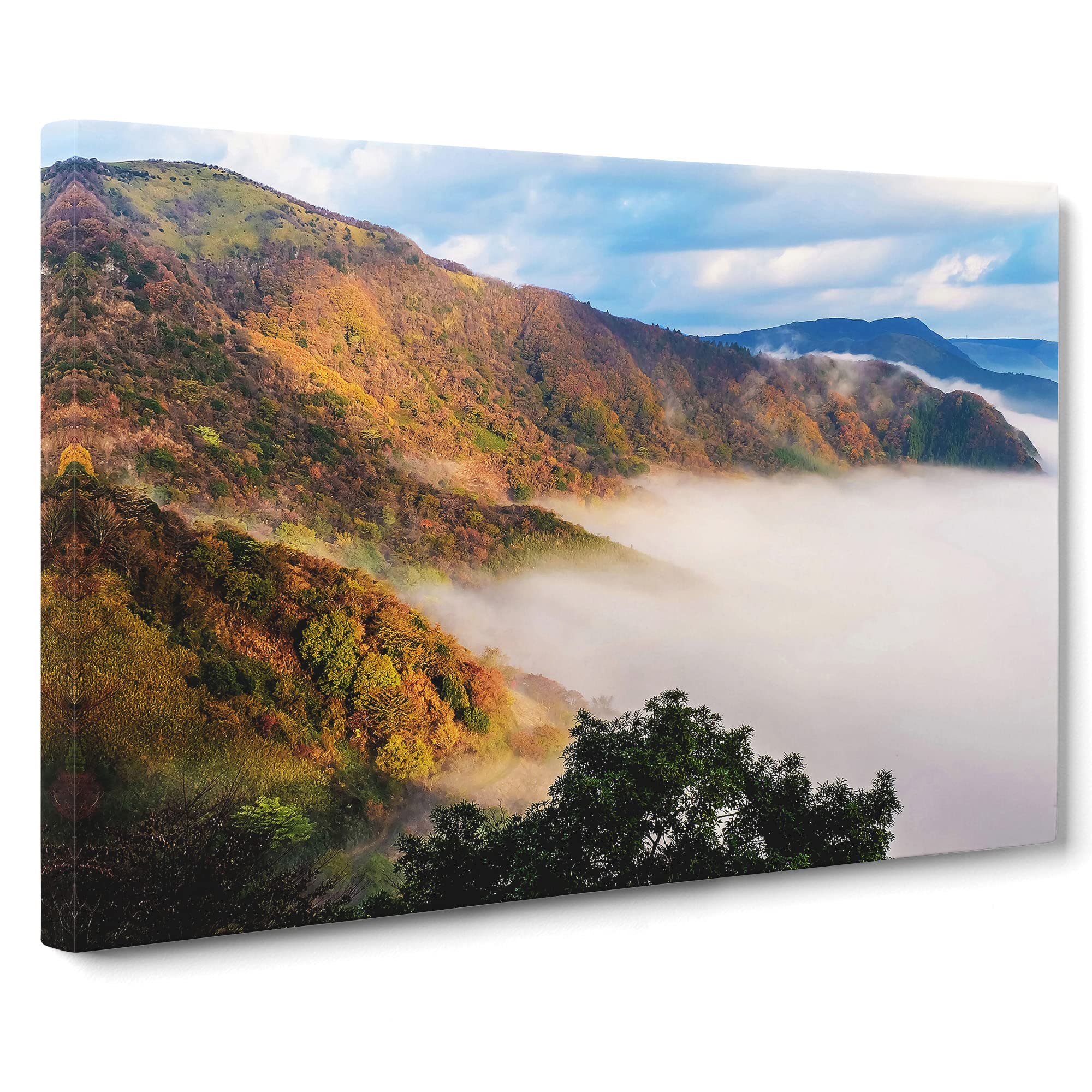 Landscape Aso Kumamoto Japan Mountain No.2 Canvas Print | Gallery Wrapped 30mm Frame Wall Art | 20x14 inches | Ready to Hang | Modern Landscape Picture | Living Room Bedroom Lounge Office