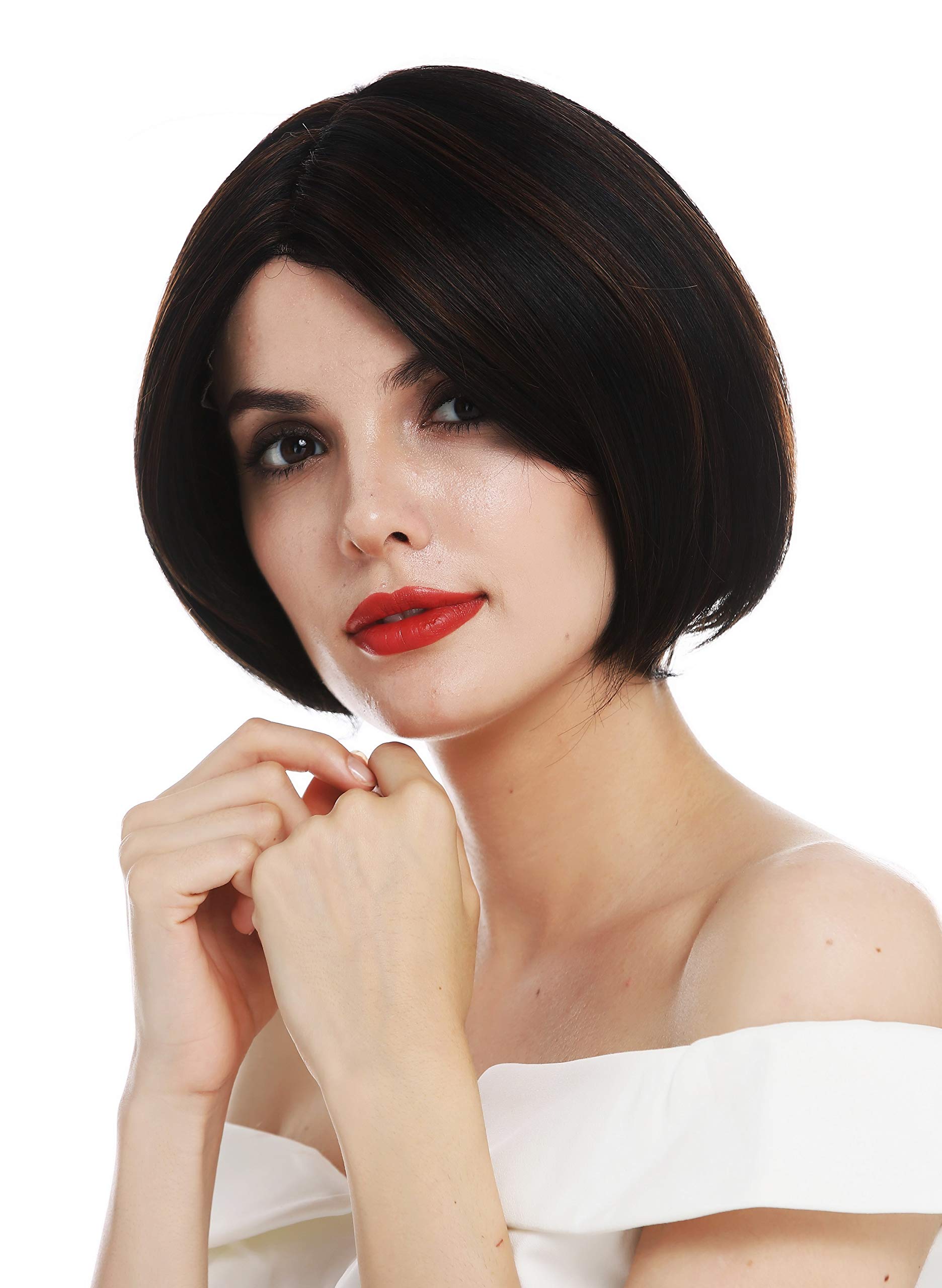 WIG ME UP - DW-2669-B-MF-1BH30 wig women's wig lace front monofilament short sleek bob voluminous black copper brown highlights