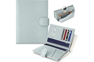 VEEVIGEN Genuine Leather Passport Holder for Women Men, Hidden Airtag Pocket, RFID Blocking, Zippered Coins Pocket & Cash Compartment Travel Gifts Essentials Passport Cover Case - Blue