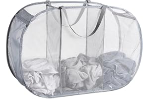 SEIRITEX Mesh Popup Laundry Hamper 3 Compartment Sortable Horizontal Collapsible Laundry Basket for Clothes Laundry Room Bedroom Toys Travel (Gray)