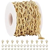 GTVOODX 18K Gold Plated Cable Chains Bulk Chunky Stainless Steel Unsoldered Textured Oval Link Chain Roll Spool for DIY Jewelry Making Supplies Findings