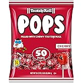 Tootsie Pops Cherry Flavored Lollipops, 50 Count, 1.95lb (Pack of 1) | Single Flavor Bag, Chocolatey Center, Individually Wrapped Hard Candy, Red Candy, Peanut Free, Kosher, Gluten Free