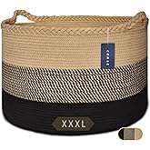 COMSE Extra Large Blanket Basket, Woven Laundry Basket, 21.7”x 13.8”, Nursery Hamper, Cotton Rope Laundry Hamper Living Room for Storage Toys Clothes Towels (Brown & Black)