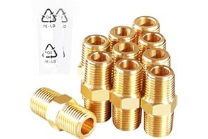 Msaeiqun 10PCS 1/8 Inch Male Pipe x 1/8 Inch Male Pipe Solid Brass Threaded Straight Pipe Equal Diameter Pipe Hex Nipple Fittings Extension Connector Adapter Coupling for Pipe Line/Oil/Gas