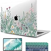 TWOLSKOO Botanical Illustration Engraving Style Hrad Shell Case Cover and Keyboard Skin Screen Protector for MacBook Air 13 inch 2018-2021 Model A2337 M1 A2179 A1932 with Retina Display