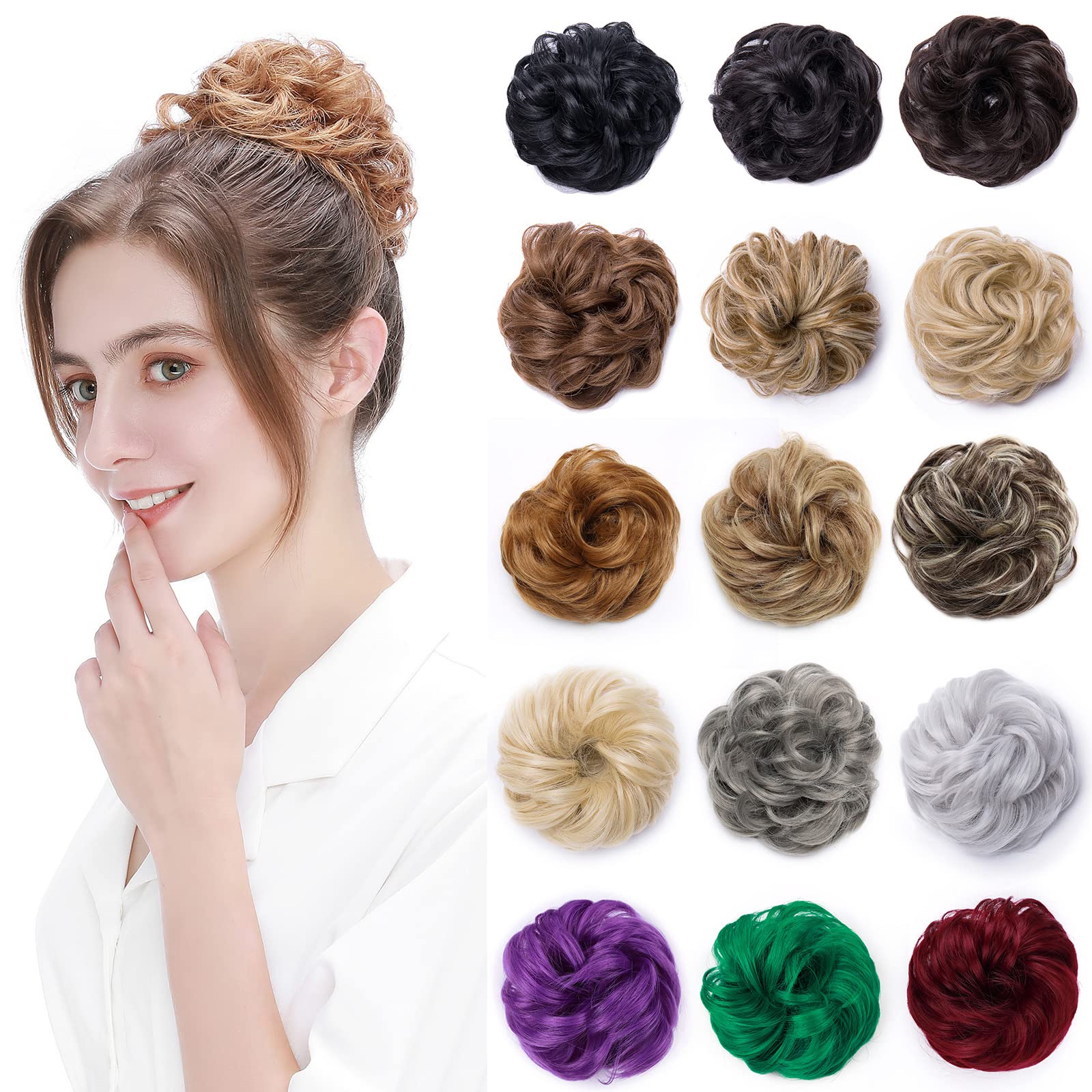 Silk-co Thick Hair Bun Extensions Messy Curly Hair Scrunchies Hairpieces Synthetic Donut Updo Pieces 35g/PC #Wine Red โ image 1
