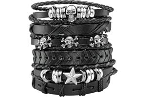 Eigso 6 Pcs Leather Bracelet Braided Wide Wristband Women Men Punk Rock Jewelry Skull