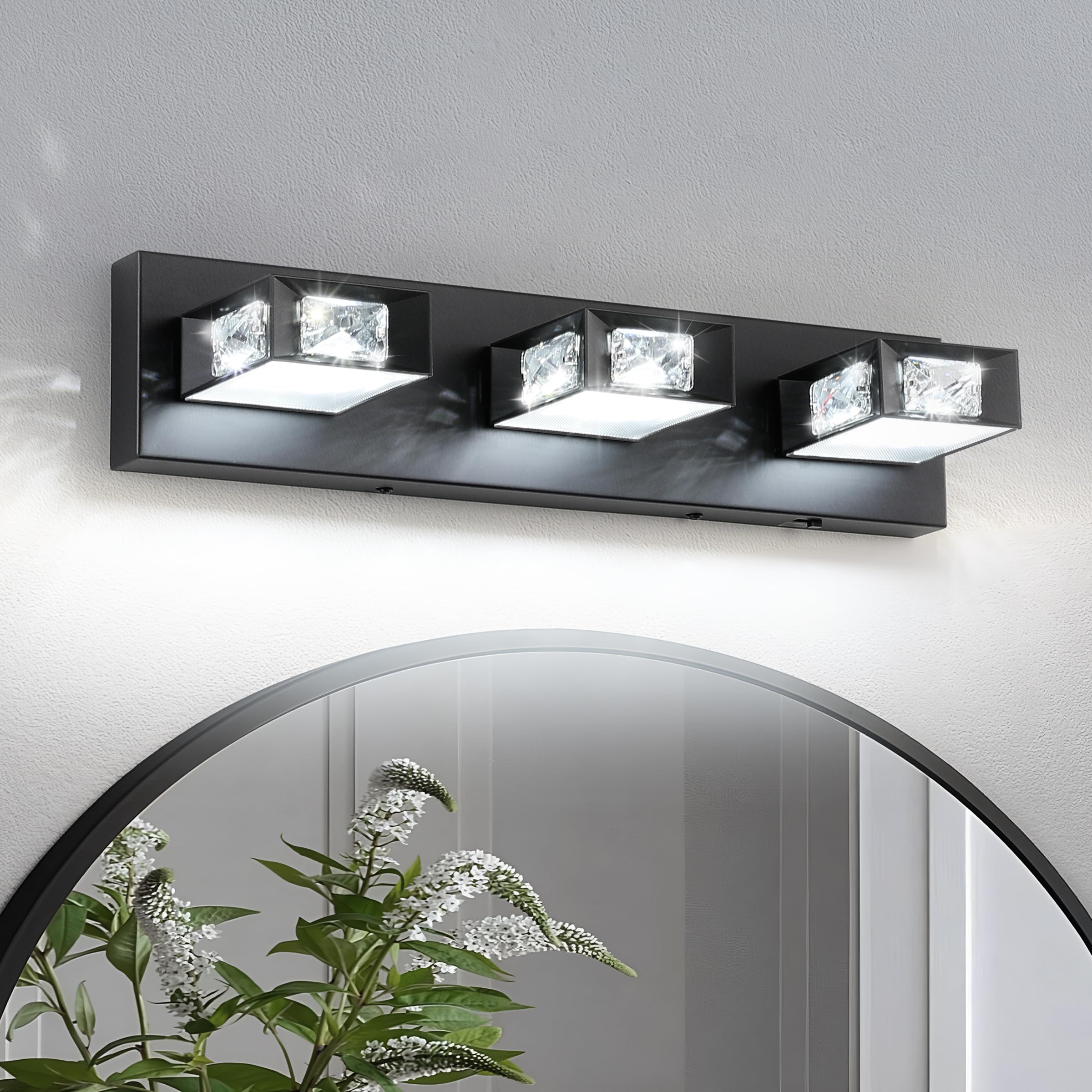 Joossnwell Crystal Bathroom Vanity Lights Black Bathroom Light Fixtures ...