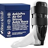 Braceapedia AnklePro Air Gel Stirrup Ankle Brace, Hard Core Side Stabilizer With Removable Cold Therapy Air Cushion & Gel Pad for Ankles, Ankle Brace for Women and Men, Ankle Support, Regular, Black