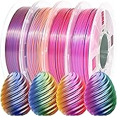RAMBERY 3D Tri-Colors PLA Printer Filament Bundle Triple Color Change by Angle Silk PLA Shiny 3D Printing Filament Toughness Upgraded, 1.75mm 250gX 4 Spools (2.2 lbs)
