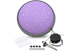 ANGELBECKE Steel Tongue Drum - 13 Inch 15 Notes C-key Handpan Drum Percussion Instruments with Music Book for Musical Education Entertainment Meditation Concert Mind Healing Yoga Zen (Lavender)