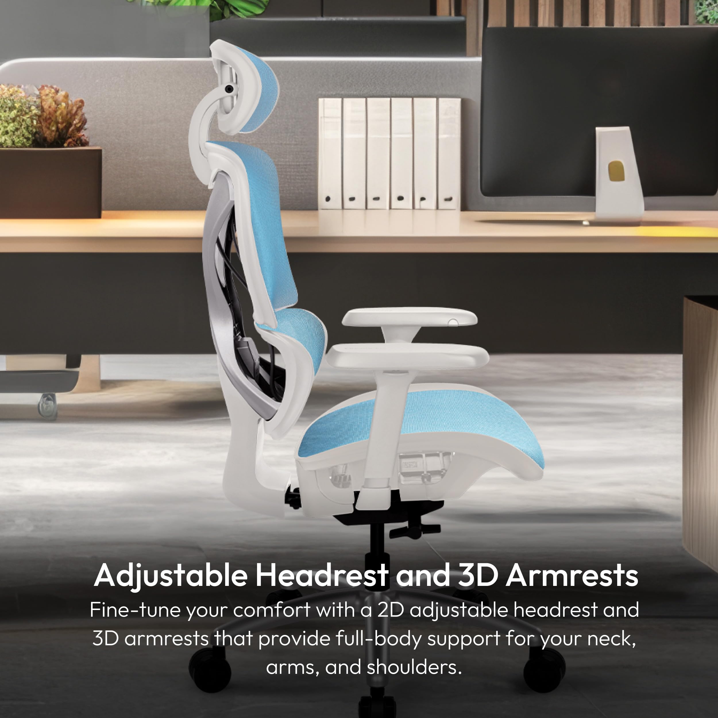 ThunderX3 XTC Mesh Weiß/Blau | Ergonomischer Bürostuhl – Verstellbarer Schreibtischstuhl mit hoher Rückenlehne, synchroner Wippmechanik & automatischer Lendenstütze – Gaming-Stuhl für Erwachsene 5